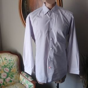 Valentino Italy by Aurelio mens Blue and Pink Striped Dress Shirt. 17.5, XL